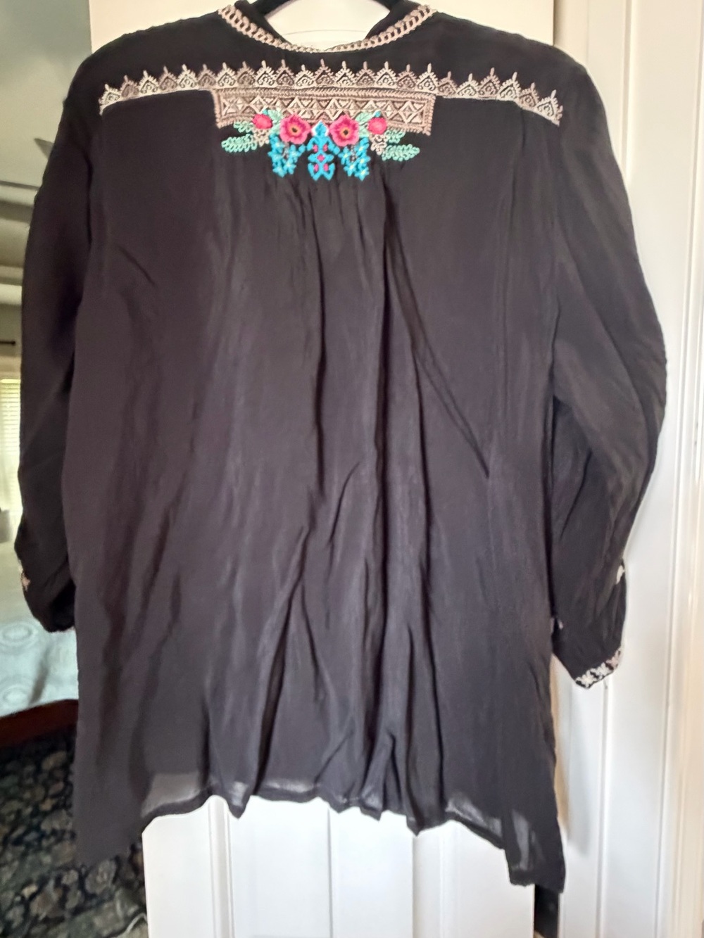 Johnny Was Black Embroidered Floral Peasant Blouse - Picture 5 of 6